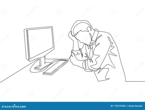 Single Continuous Line Drawing Of Young Tired Businessman Feel Dizzy