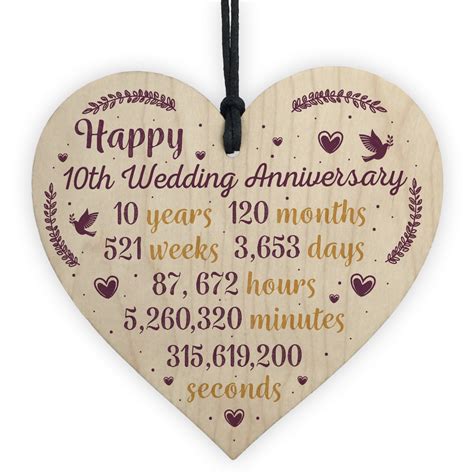 Handmade Wood Heart Plaque 10th Wedding Anniversary T For Her