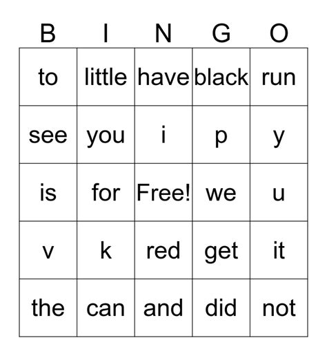Sight Wordsalphabet Bingo Card