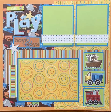 Lets Play 12x12 Premade Scrapbook Page Layout Boys And Their Toys