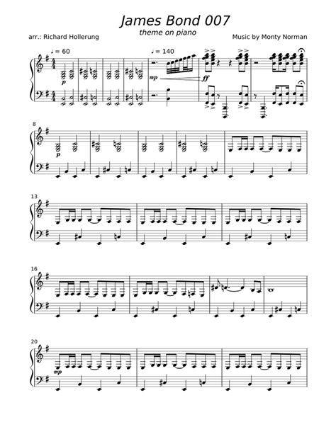 James Bond 007 Theme Sheet Music For Piano Download Free In Pdf Or