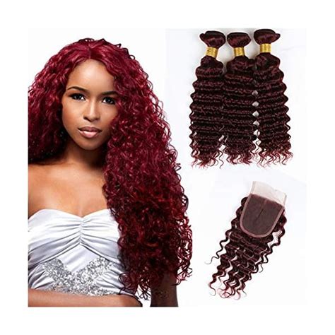 99j Burgundy Deep Curly Hair Bundles With 4x4 Lace Closure Deep Wave Wine Red Brazilian Human