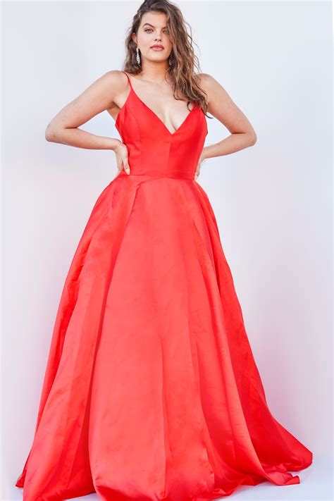 Jvn66673 Red V Neck A Line Plus Size Prom Dress Jvn