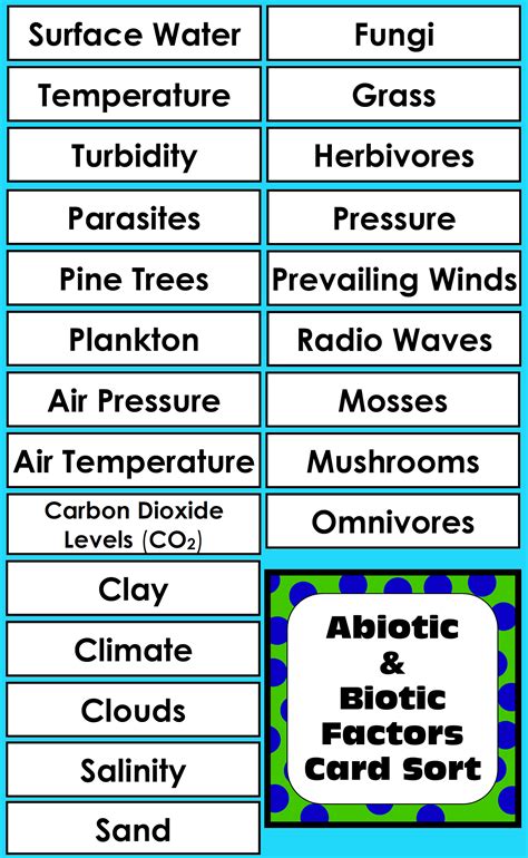 Abiotic And Biotic Factors Card Sort For Living And Non Living Things In
