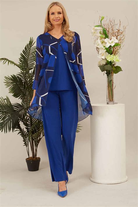 Julianna Geo Top Trouser Set In Royal Blue Roman Originals Uk