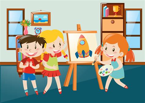 Children Drawing On Canvas In Classroom 369098 Vector Art At Vecteezy
