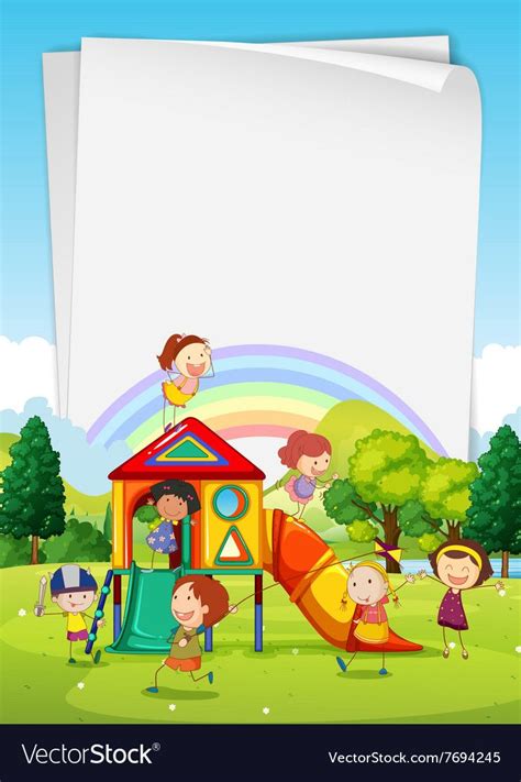Border Design With Children In The Playground Vector Image On