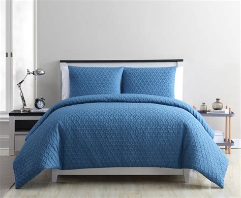 Vcny Home Mykonos Textured Geometric Duvet Cover Set Queen Blue