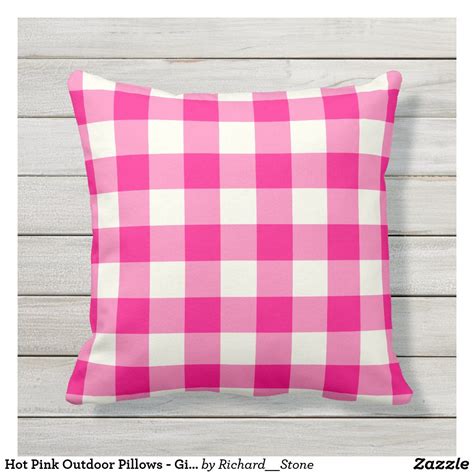 Hot Pink Outdoor Pillows Gingham Pattern Outdoor