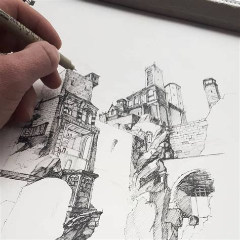 Going Back To My Perspective Drawing Detail Focused Imaginary Place