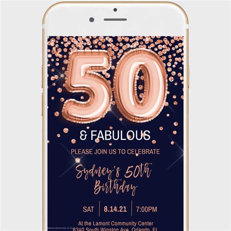 Electronic 50th Birthday Invitation Template For Women 50 And Etsy