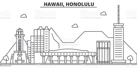 Ilustración De Hawaii Ilustración De Honolulu Arquitectura Línea