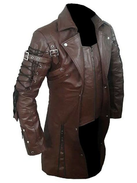 Mens Genuine Brown Leather Trench Coat Jacket Steampunk Gothic Etsy