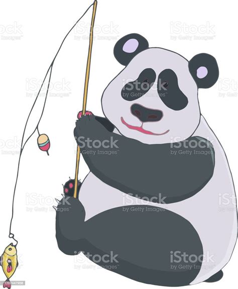 Cute Panda Fishing Using A Fishing Rod Stock Illustration Download