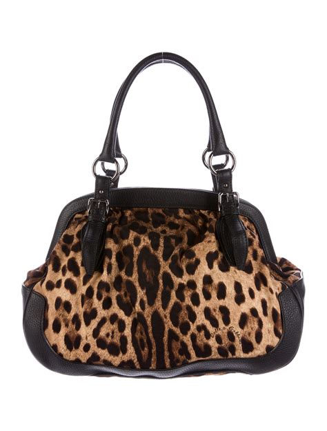 Dolce And Gabbana Leather Trimmed Leopard Print Shoulder Bag Handbags