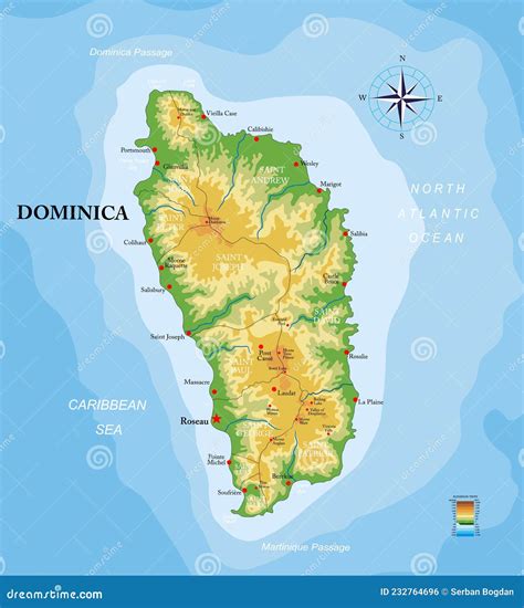 dominica island highly detailed physical map stock vector illustration of background berekua