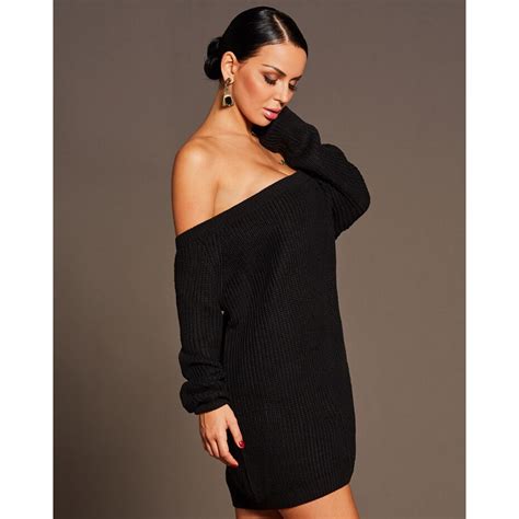 women sexy dress black knitted off shoulder autumn backless dress autumn party nigh club sweater