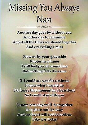 Missing You Always Nan Memorial Graveside Poem Card Free Stake F EBay