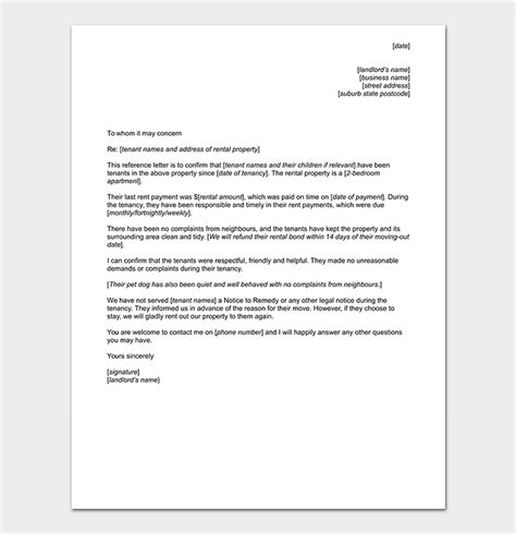 A rental reference letter is a document written to a potential landlord by a previous or current landlord, property manager, supervisor, colleague, mentor or it should confirm that they can adhere to rules and regulations, respect deadlines, pay rent on time, and keep a rental property in good condition. Rental Reference Letter: How to Write (with Format and Samples)