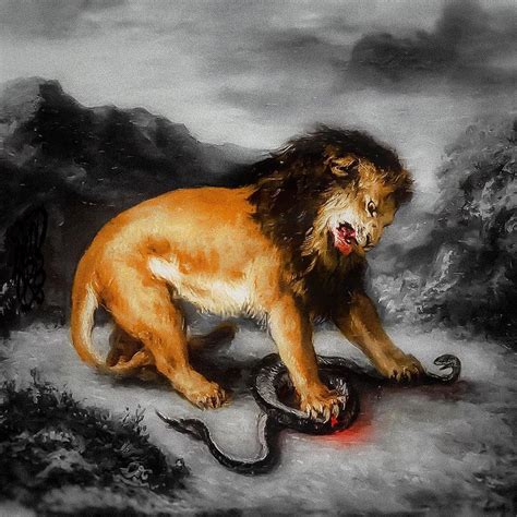 Lion Kills Snake Cartoon Artwork Painting Instagram Posts
