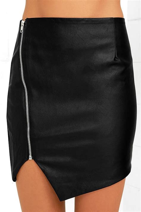 Cute Black Skirt Vegan Leather Skirt Envelope Skirt 4700