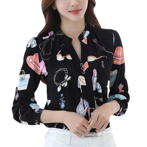 autumn women s blouses mandarin collar cartoon pattern tops shirt fashion female blouse sweet