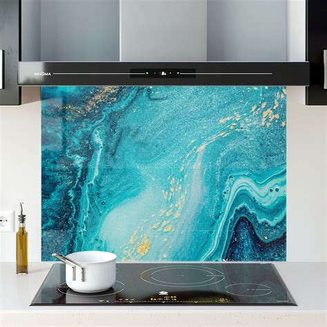 Glass Splashback Kitchen Tile Cooker Panel Backsplash Any Size Ocean Marble 0370 Ebay