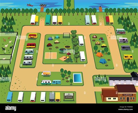 A Vector Illustration Of Campground Map Design Stock Vector Image And Art