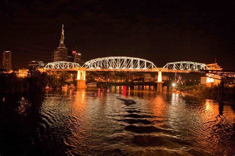 Nashville Skyline And Bridges At Night From The Cumberland Flickr