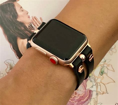 Rose Gold Apple Watch Band 38mm 40mm 41mm 42mm 44mm 45mm Black Leather
