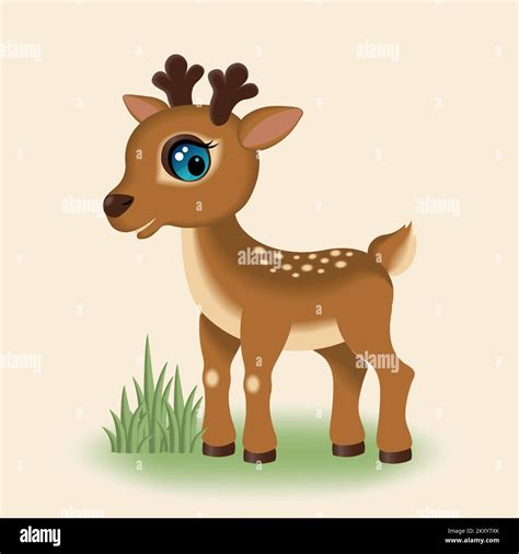 Cute Cartoon Little Deer On The Grass Cute Animal Illustration Deer