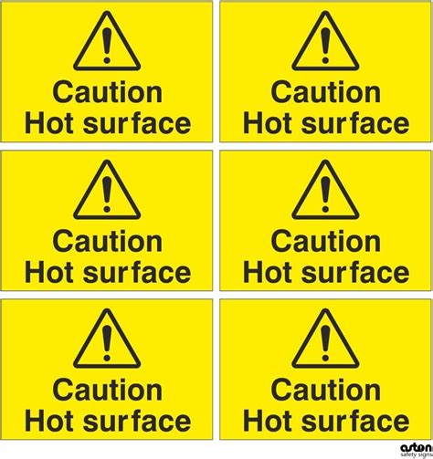 6x Caution Hot Surface Safety Sign Set Of 6 Self Adhesive Stickers