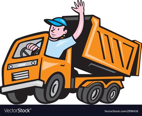 Dump Truck Driver Waving Cartoon Royalty Free Vector Image