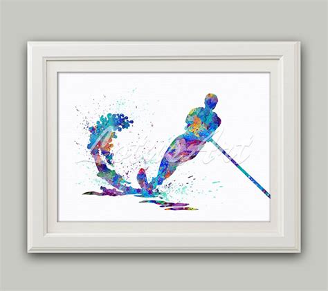 Boy Water Skiing Wall Art Watercolor Painting Sports Poster Etsy
