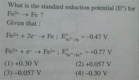 Given Standard Electrode Potentials Fe E Fe E V