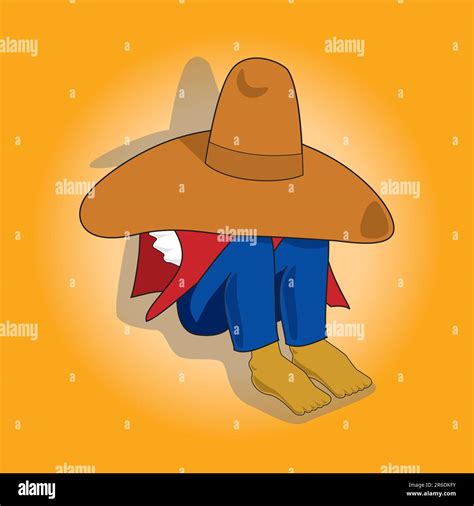 Man Sitting Curled Up Under A Large Sombrero Stock Vector Image And Art