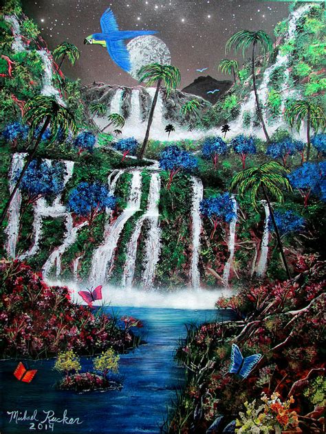 Tropical Waterfalls Painting By Michael Rucker