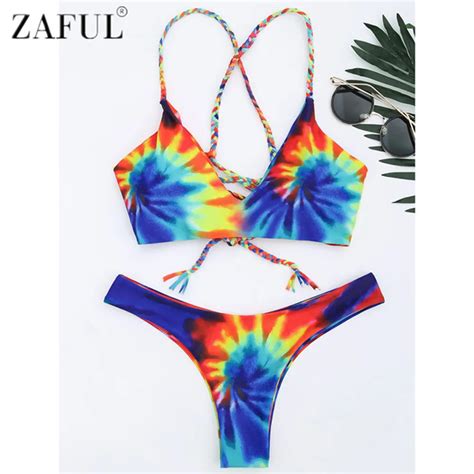 Zaful 2017 New Women Tie Dye Braided Criss Cross Bikini Set Sexy