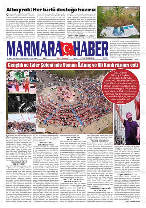 31 Mayıs 2022 tarihli Marmara Haber Gazete Manşetleri