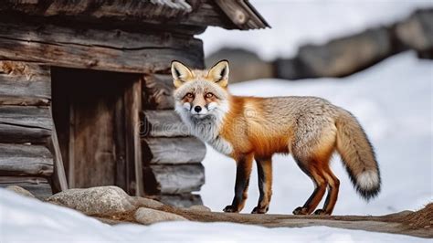 A Wild Red Fox Stands Proud On Snowy Ground Gazing At The Camera