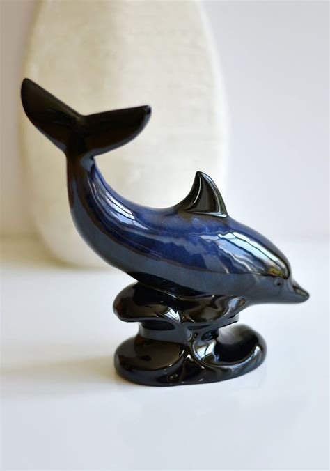 Blue Mountain Dolphin Vintage Bmp Blue Drip Glaze Ceramic Figurine