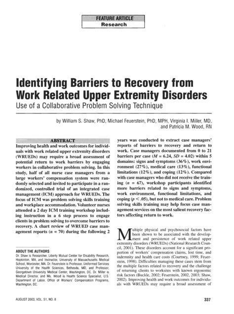 PDF Identifying Barriers To Recovery From Work Related Upper