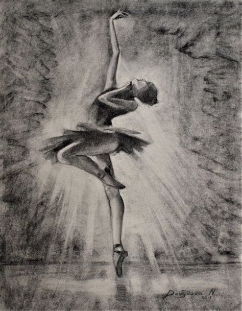 Ballerina Drawing Fine Art Original Charcoal Drawing Illustration Black