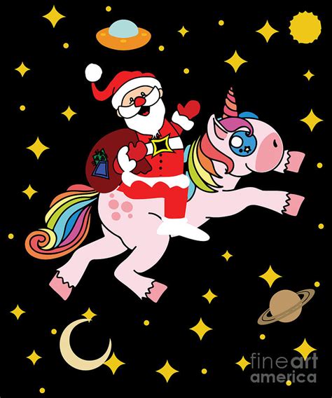 Cute Santa Claus Riding A Unicorn Through Space Digital Art By The