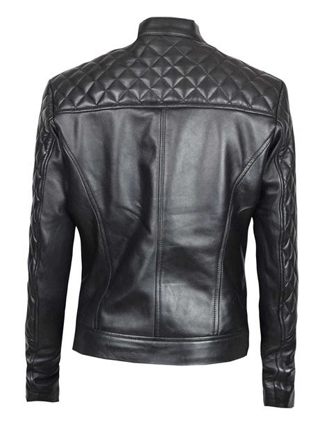 Black Leather Biker Jacket Quilted Leather Jacket Womens