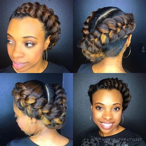 African American Two Braids And Side Bun Updo Braidedhairstyles