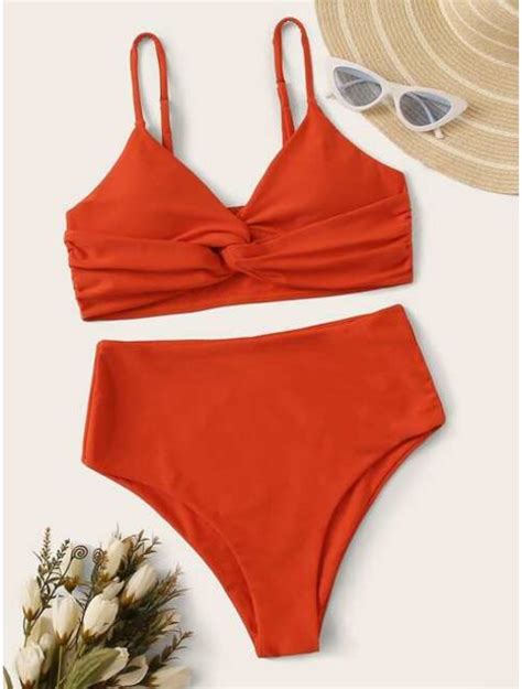 buy shein twist top with high waist bikini set online topofstyle