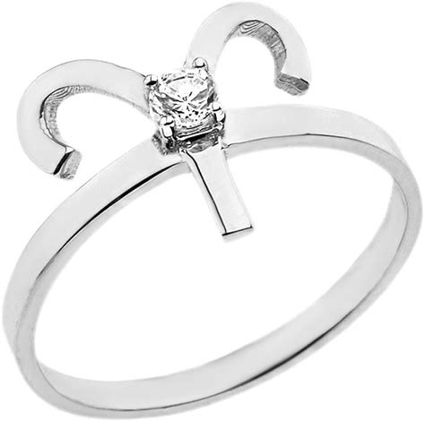 Calirosejewelry Sterling Silver Aries Zodiac Ring For Women With April