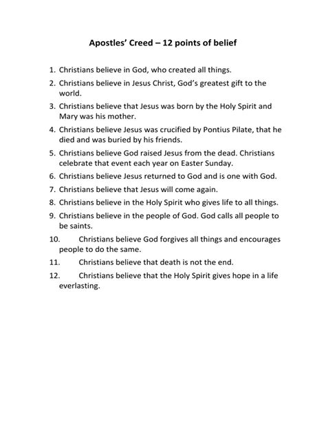 Apostles Creed 12 Points Of Belief Summary