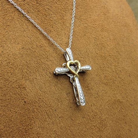 Vintage Sterling Silver Cross Necklace With Diamond And Gold Etsy